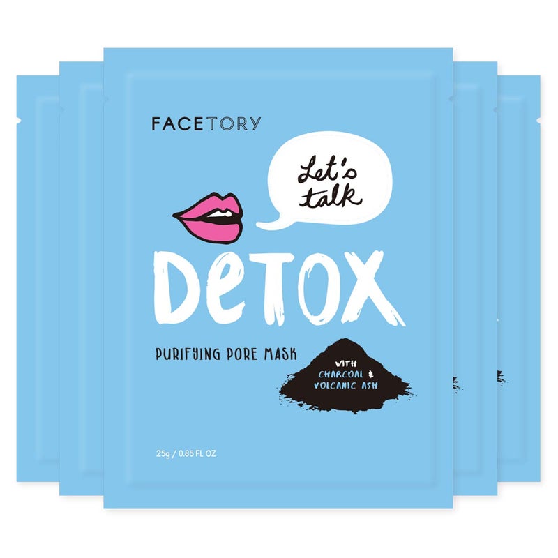 FACETORY K Beauty Face Mask Skin Care - LET'S TALK DETOX PURIFYING Sheet Mask with Charcoal & Volcanic Ash | Pore Refining Charcoal Face Mask (5 Pack) - Image 1